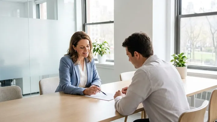 An attorney explaining a document to a client