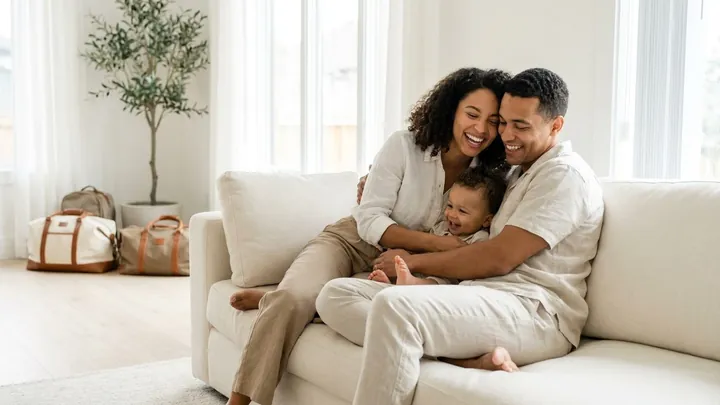 Parents and their child at home