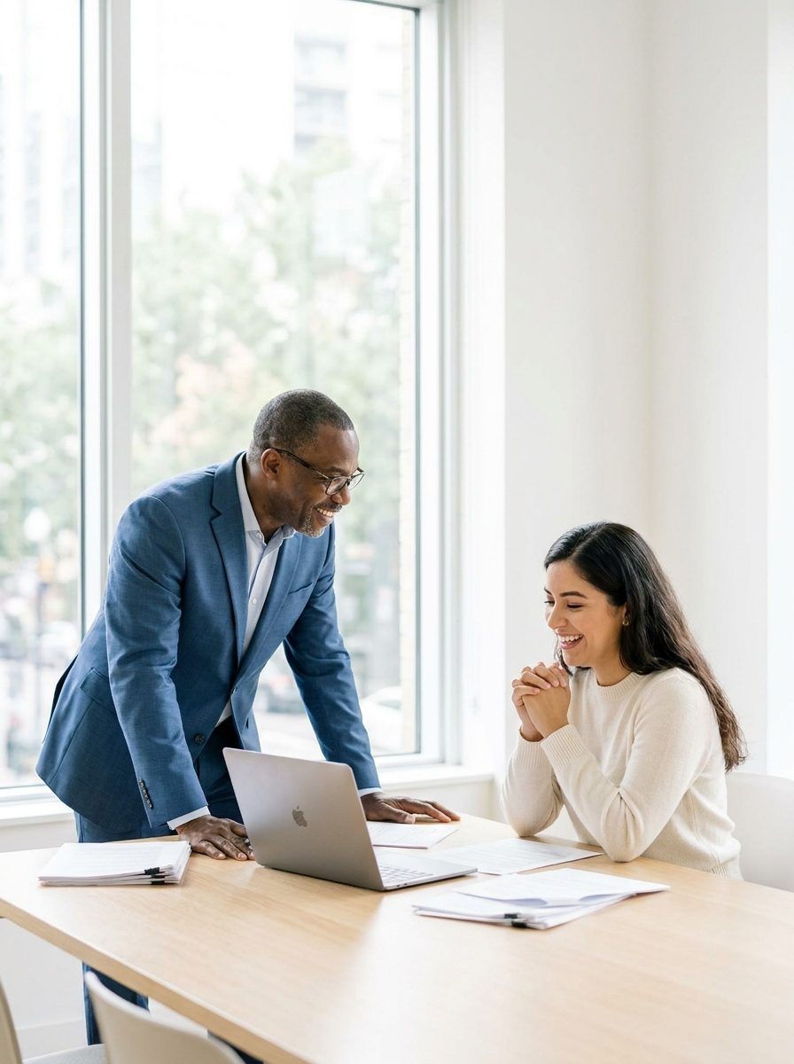 An immigration attorney going through documents with a client